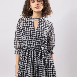 PRINTED RAYON SQUARE NECK 3/4 SLEEVES EXTRA LONG DRESS
